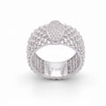Silver ring with diamond accents on a white background