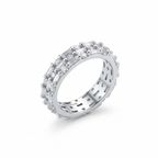 Silver ring with diamond accents on a white background