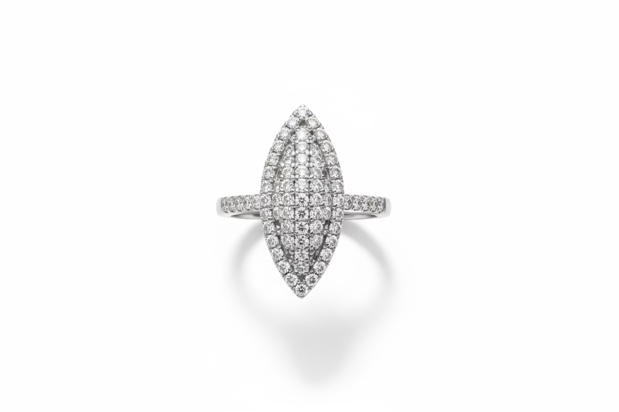Silver ring with gemstones on a white background