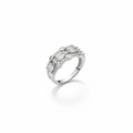 Diamond ring with baguette and round cut stones on a white background