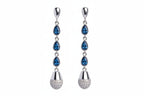 Pair of silver earrings with blue gemstones on a white background