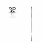 Silver bow-shaped earring with a chain on a white background