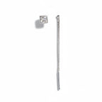 Silver earring with a chain on a white background