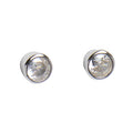 Pair of silver stud earrings with clear gemstones on a white background