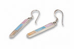 Pair of earrings with pastel color bars on a white background