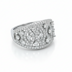 Silver ring with diamond accents on a white background
